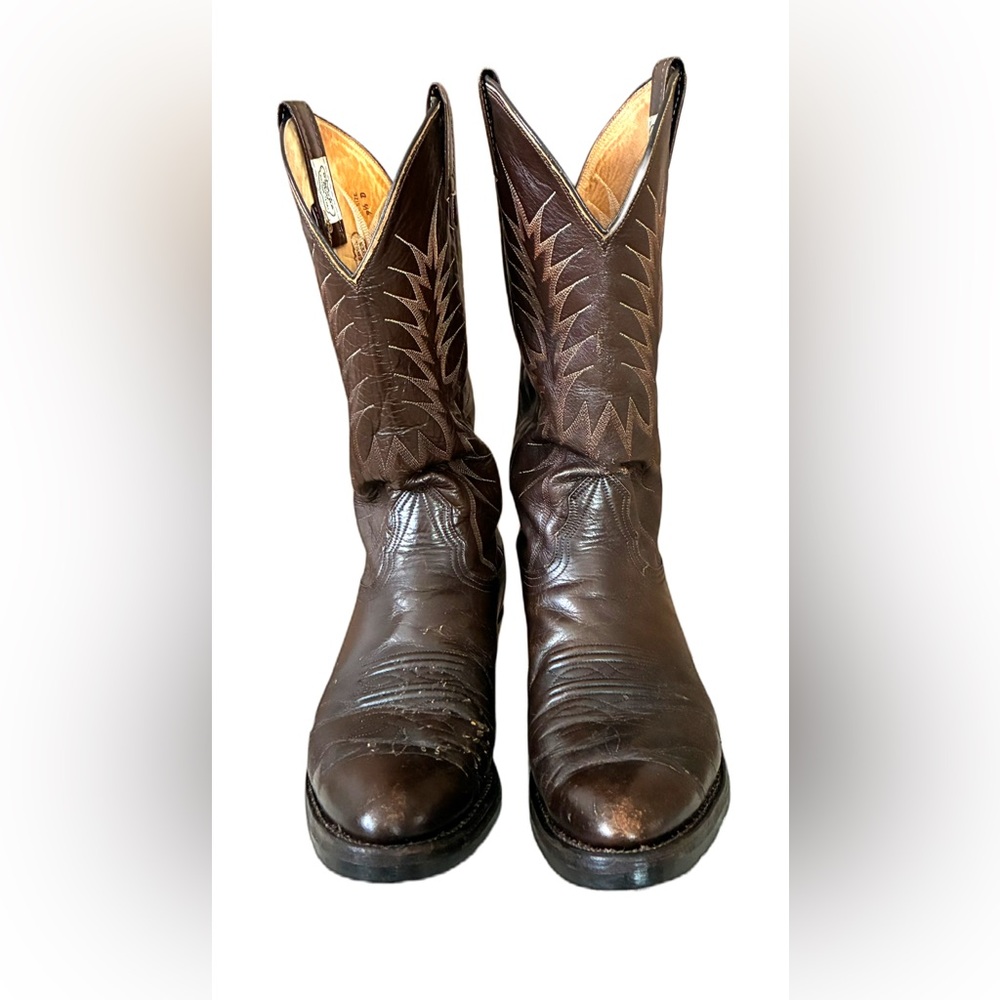 Nocona Leather Cowboy Boots, Sz. 9.5 D, Brown, Western Stitching, Signs of Wear